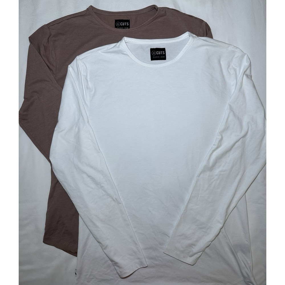 Cuts Mens Long Sleeve Shirt Lot Of 2 Curve-Hem PYCA Pro Size Large White Mauve